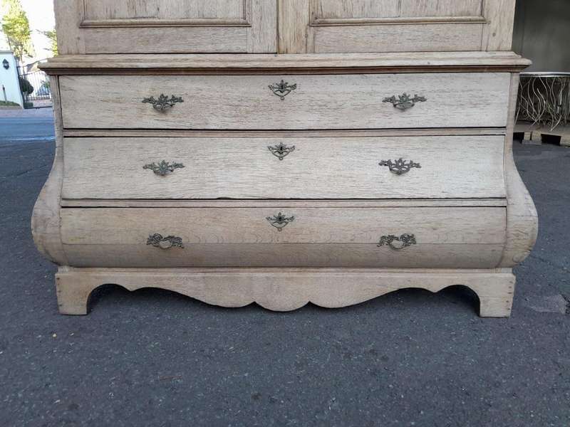 An 18th Century Dutch Oak Armoire Bombe in a Contemporary Bleached Finish