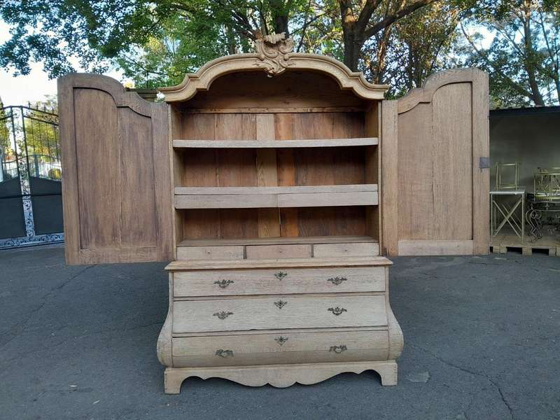An 18th Century Dutch Oak Armoire Bombe in a Contemporary Bleached Finish