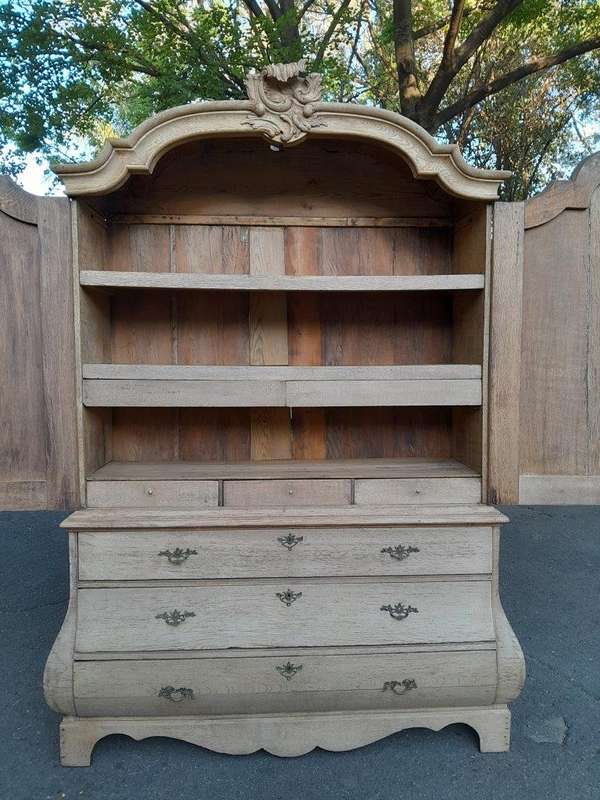 An 18th Century Dutch Oak Armoire Bombe in a Contemporary Bleached Finish