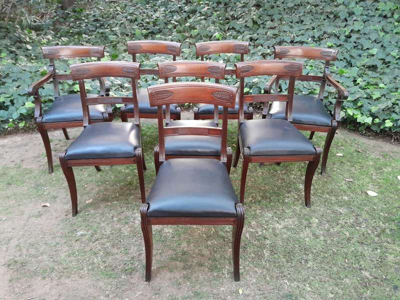 An Antique Late 18th / Early 19th Regency Set of Eight  Mahogany Dining Chairs Upholstered inlea...