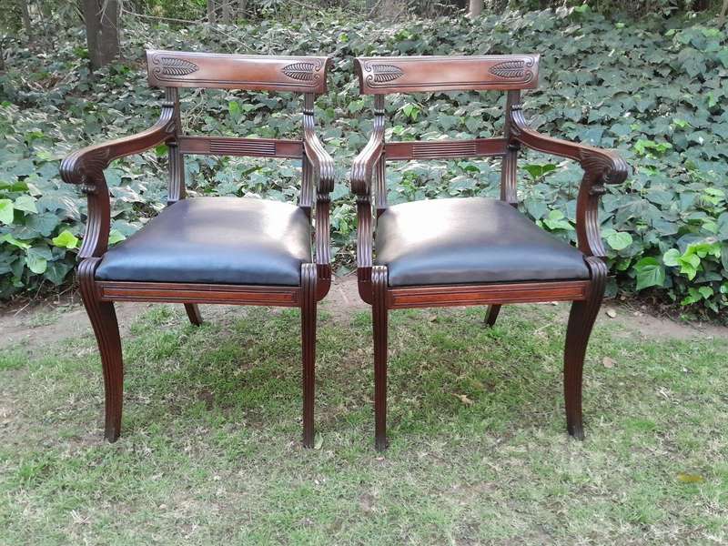 An Antique Late 18th / Early 19th Regency Set of Eight  Mahogany Dining Chairs Upholstered inlea...