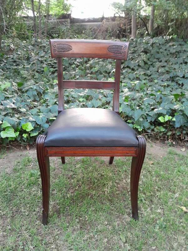 An Antique Late 18th / Early 19th Regency Set of Eight  Mahogany Dining Chairs Upholstered inlea...