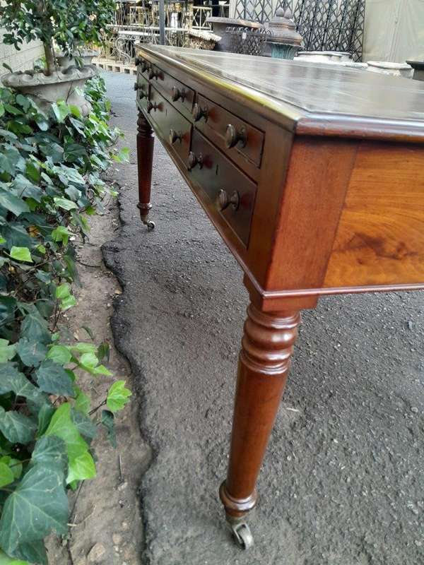 An Antique Victorian Late 19th Century Mahogany Partners Writing Table with a Gilt Tooled Leather...