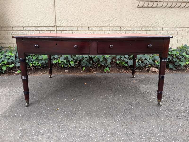 An Antique Early 19th Century George IV Mahogany Writing With Gilt Tooled Leather Top And Drawers...