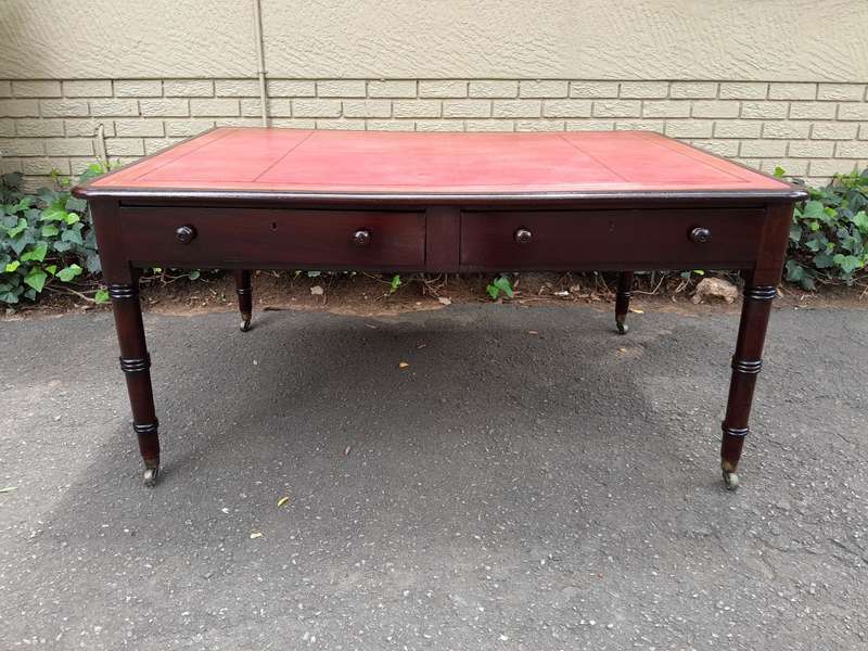 An Antique Early 19th Century George IV Mahogany Writing With Gilt Tooled Leather Top And Drawers...