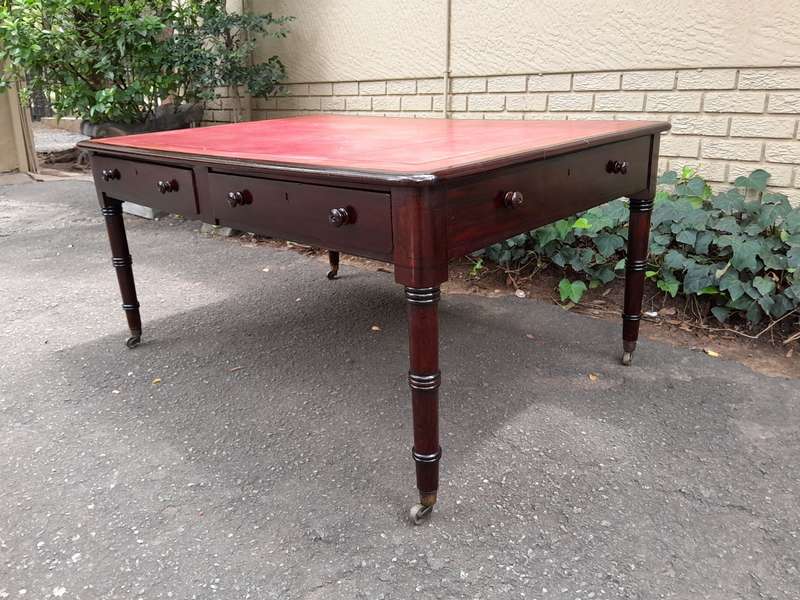 An Antique Early 19th Century George IV Mahogany Writing With Gilt Tooled Leather Top And Drawers...