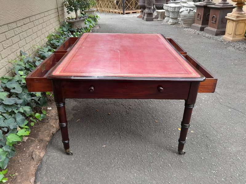 An Antique Early 19th Century George IV Mahogany Writing With Gilt Tooled Leather Top And Drawers...