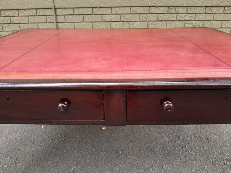 An Antique Early 19th Century George IV Mahogany Writing With Gilt Tooled Leather Top And Drawers...