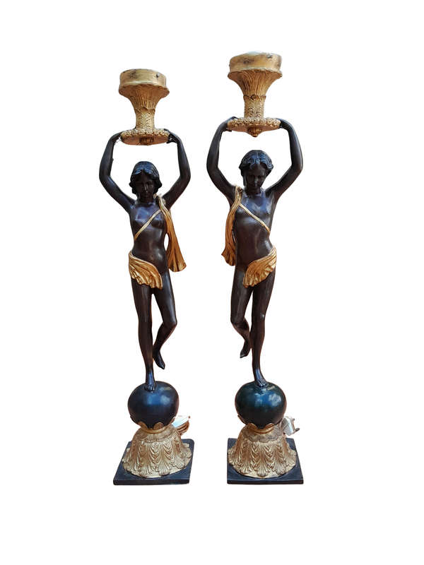 A 20th Century Pair of Large Size Bronze Blackamoor Torchere Lamps ND