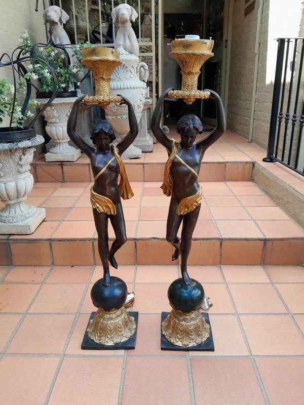 A 20th Century Pair of Large Size Bronze Blackamoor Torchere Lamps ND
