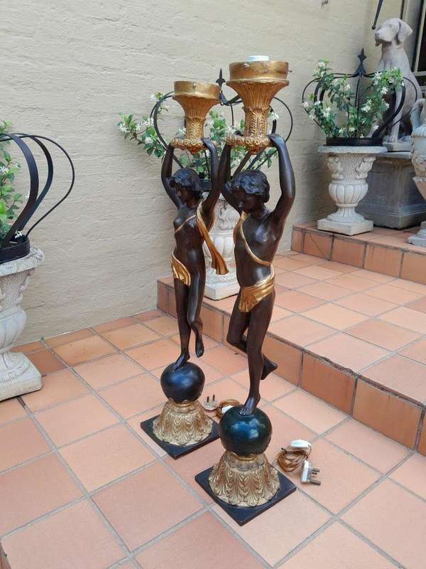 A 20th Century Pair of Large Size Bronze Blackamoor Torchere Lamps ND