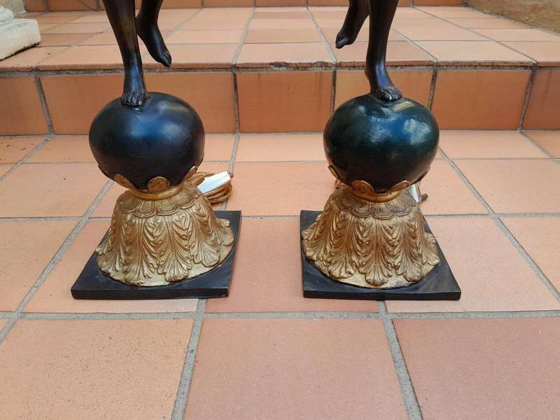 A 20th Century Pair of Large Size Bronze Blackamoor Torchere Lamps ND