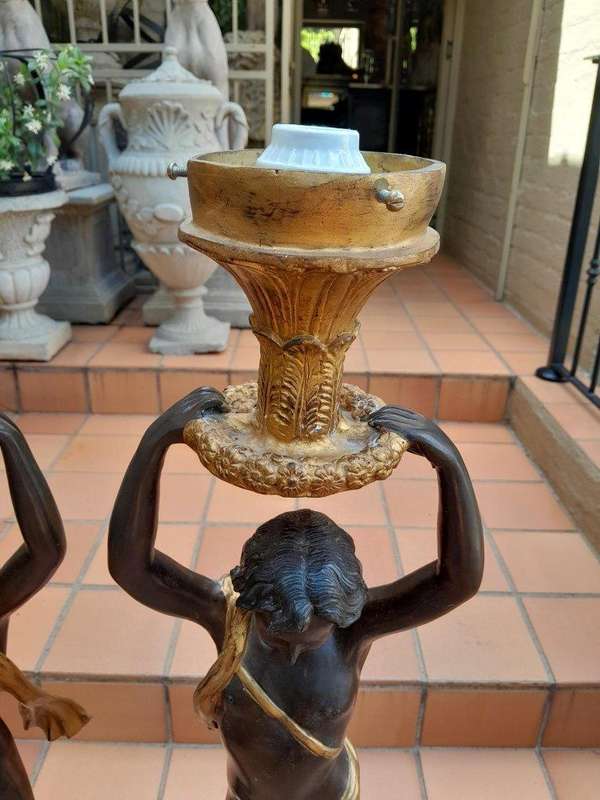 A 20th Century Pair of Large Size Bronze Blackamoor Torchere Lamps ND