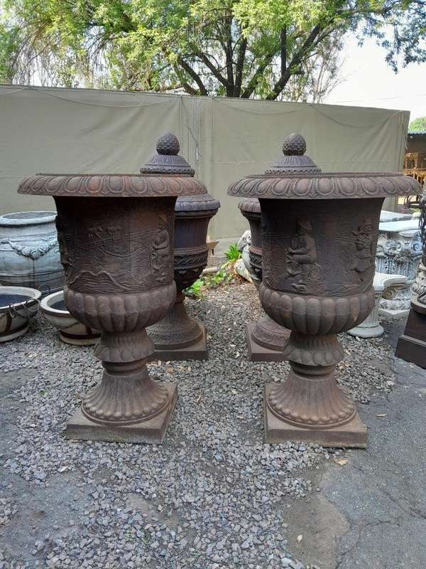 A Pair of 20th Century French Cast Iron Urns of Large