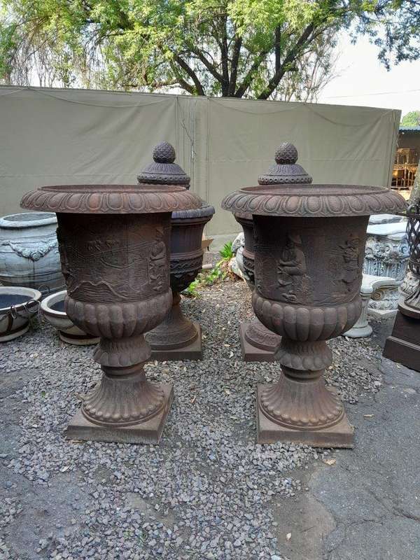 A Pair of 20th Century French Cast Iron Urns of Large