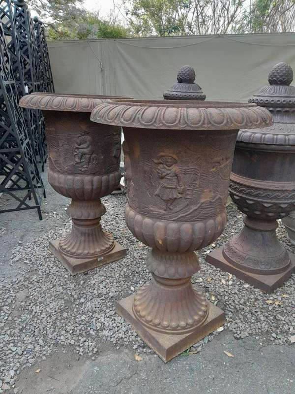A Pair of 20th Century French Cast Iron Urns of Large