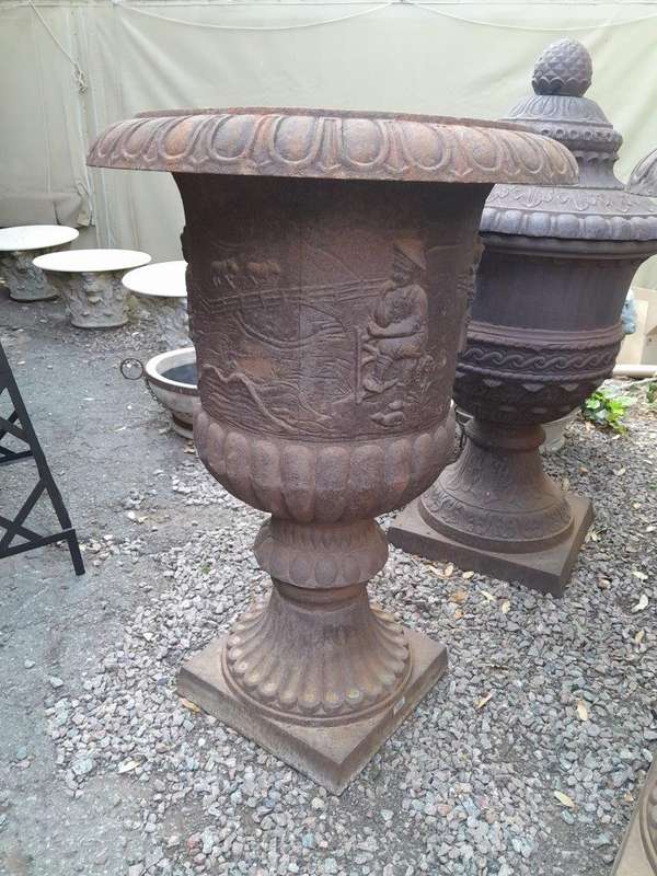 A Pair of 20th Century French Cast Iron Urns of Large