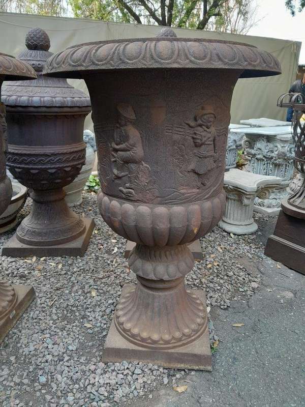A Pair of 20th Century French Cast Iron Urns of Large