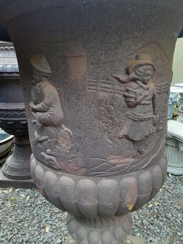 A Pair of 20th Century French Cast Iron Urns of Large
