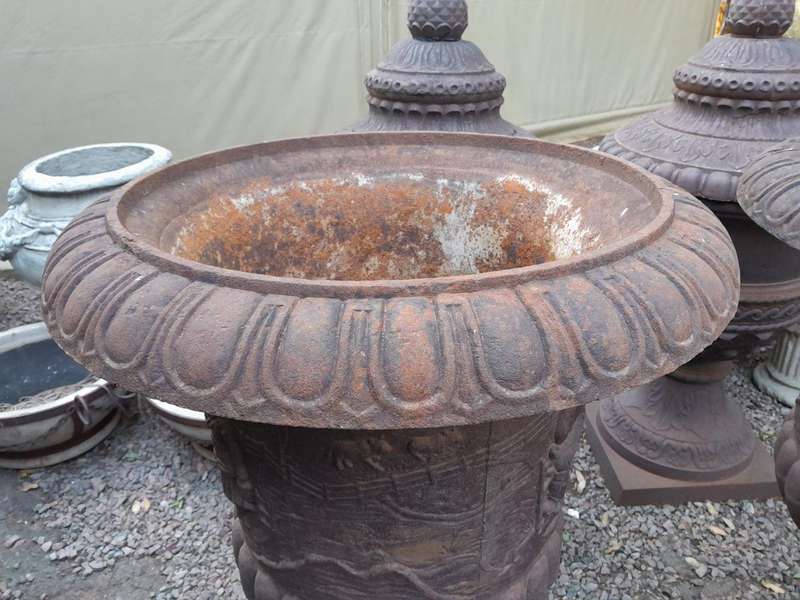 A Pair of 20th Century French Cast Iron Urns of Large