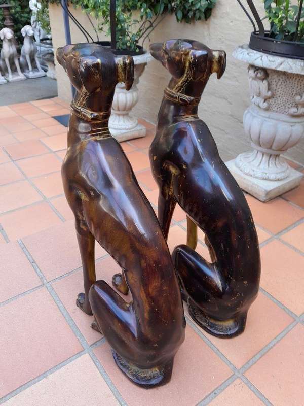 A 20th Century Pair of Life-Size Spelter and Patinated Greyhounds