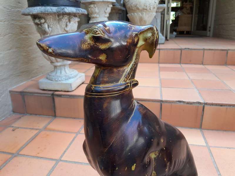 A 20th Century Pair of Life-Size Spelter and Patinated Greyhounds