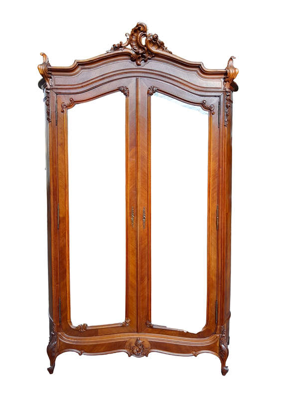 A 20th Century French Louis XV Style Walnut Armoire with Bevelled Mirrors