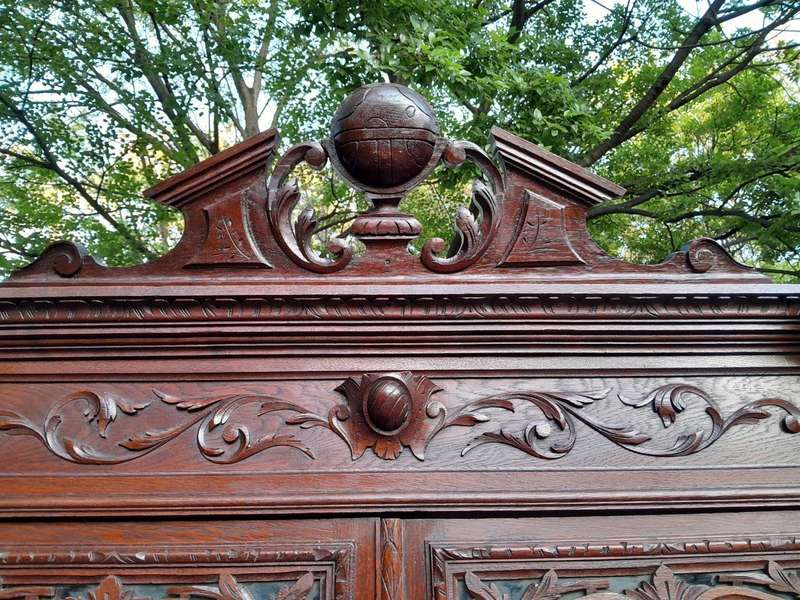 A 19th Century French Louis XVI- Style  Carved Oak Bookcase Cabinet with Glazed Doors