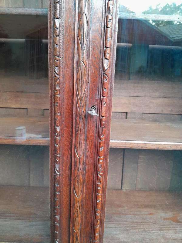 A 19th Century French Louis XVI- Style  Carved Oak Bookcase Cabinet with Glazed Doors