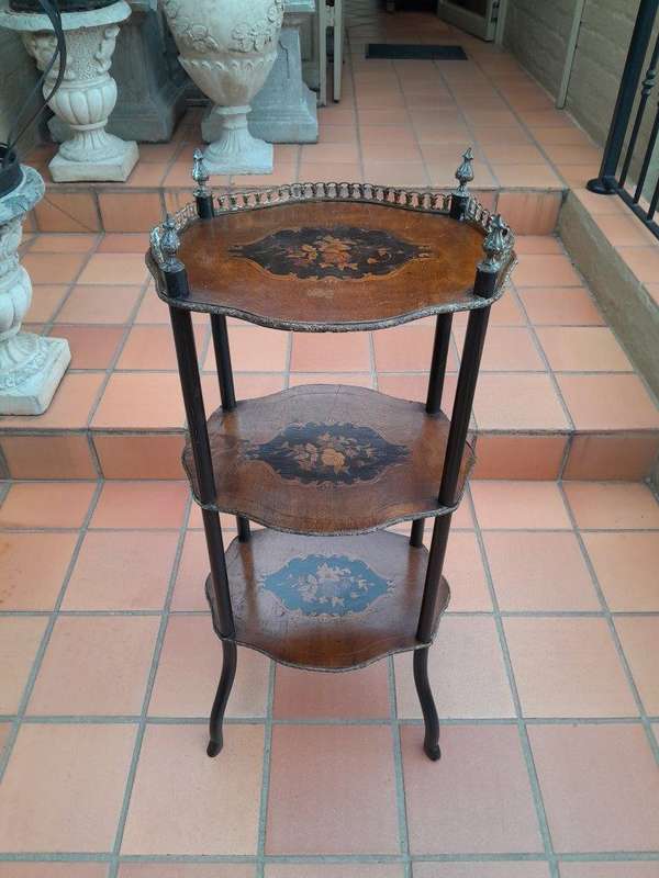 A 19th Century French Walnut and Marquetry Etagere / Table with Gilt Mounts