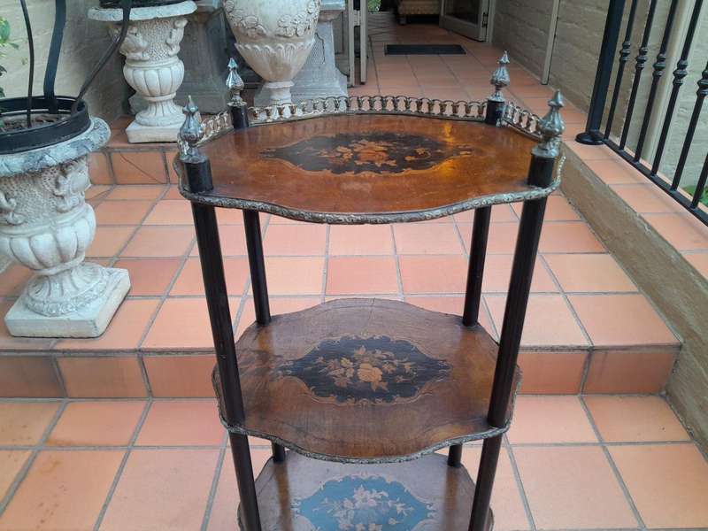 A 19th Century French Walnut and Marquetry Etagere / Table with Gilt Mounts