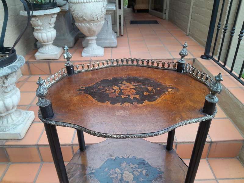 A 19th Century French Walnut and Marquetry Etagere / Table with Gilt Mounts
