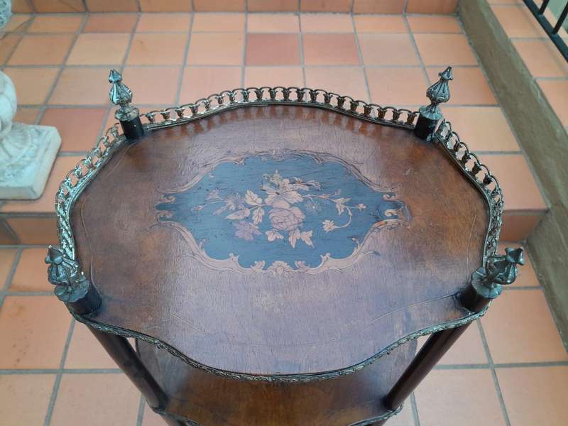 A 19th Century French Walnut and Marquetry Etagere / Table with Gilt Mounts