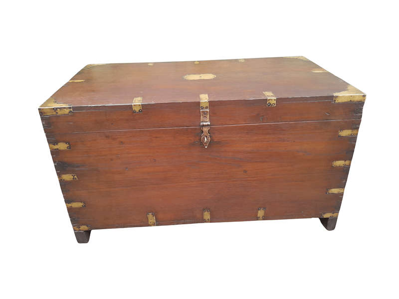 An Early 1900 Anglo Indian Brass Bound Military Campaign Chest with Brass Hardware ND