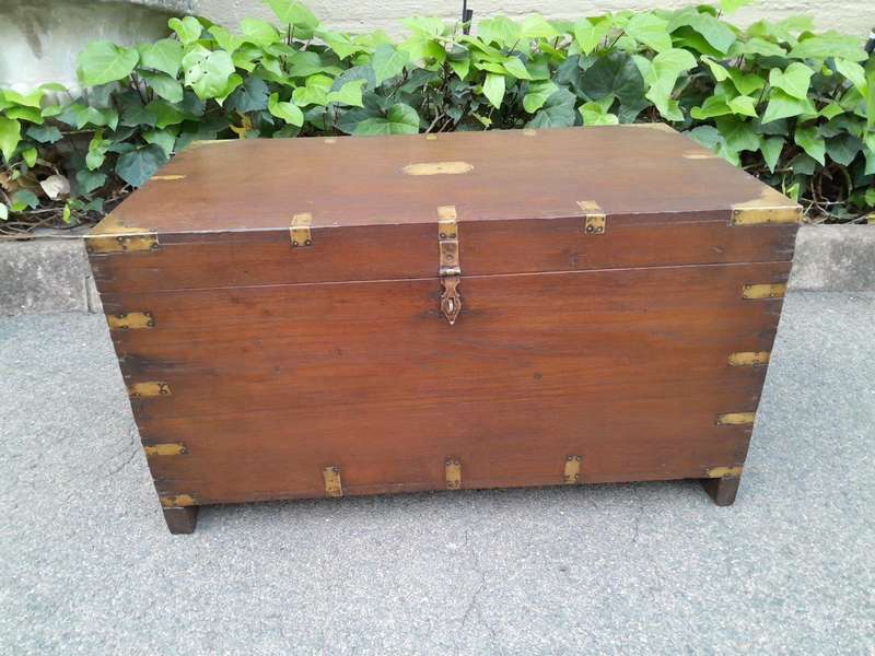 An Early 1900 Anglo Indian Brass Bound Military Campaign Chest with Brass Hardware ND