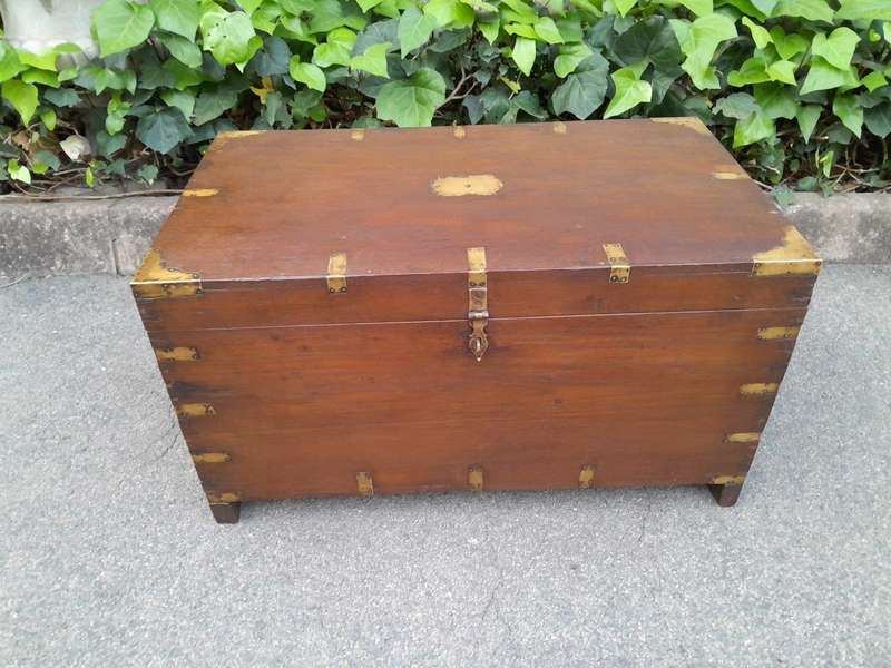 An Early 1900 Anglo Indian Brass Bound Military Campaign Chest with Brass Hardware ND