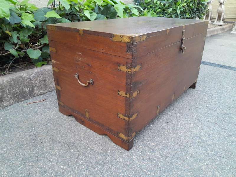 An Early 1900 Anglo Indian Brass Bound Military Campaign Chest with Brass Hardware ND