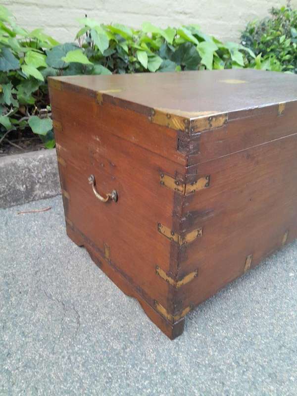 An Early 1900 Anglo Indian Brass Bound Military Campaign Chest with Brass Hardware ND