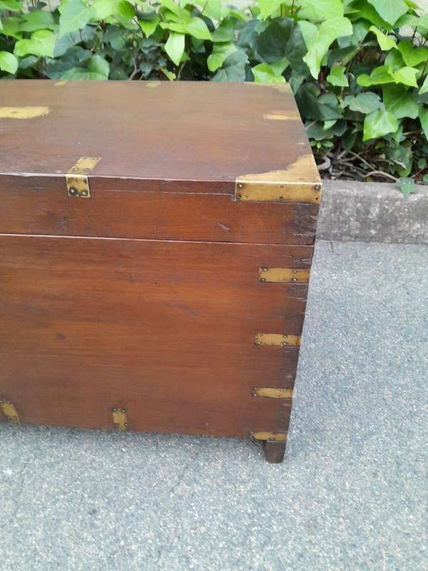 An Early 1900 Anglo Indian Brass Bound Military Campaign Chest with Brass Hardware ND