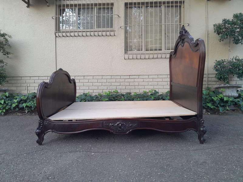 A 20th Century French Ornately Carved Rosewood Double Bed with Headboard, Footboard and Side Rails