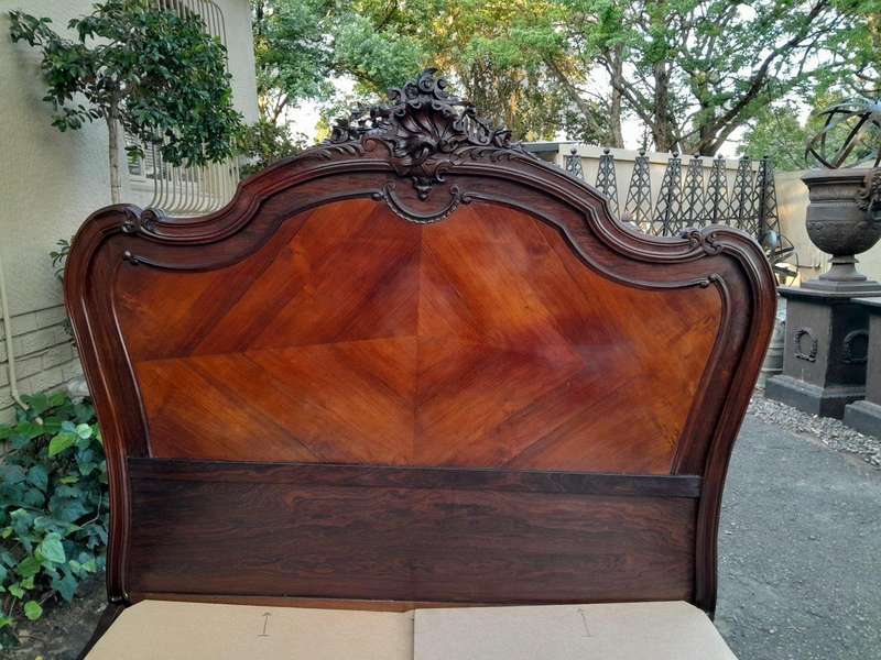 A 20th Century French Ornately Carved Rosewood Double Bed with Headboard, Footboard and Side Rails