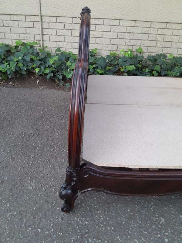 A 20th Century French Ornately Carved Rosewood Double Bed with Headboard, Footboard and Side Rails