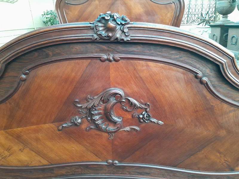 A 20th Century French Ornately Carved Rosewood Double Bed with Headboard, Footboard and Side Rails