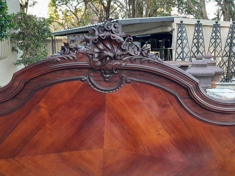 A 20th Century French Ornately Carved Rosewood Double Bed with Headboard, Footboard and Side Rails