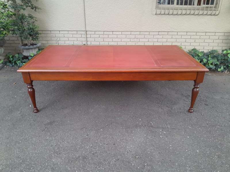 An Antique 19th Century Massive Wooden Library Table With Tooled and Inlaid Leather