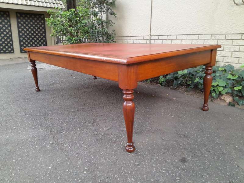 An Antique 19th Century Massive Wooden Library Table With Tooled and Inlaid Leather