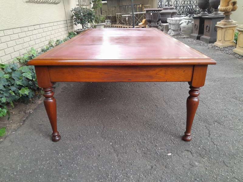 An Antique 19th Century Massive Wooden Library Table With Tooled and Inlaid Leather