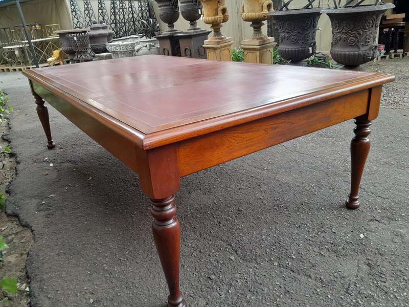 An Antique 19th Century Massive Wooden Library Table With Tooled and Inlaid Leather