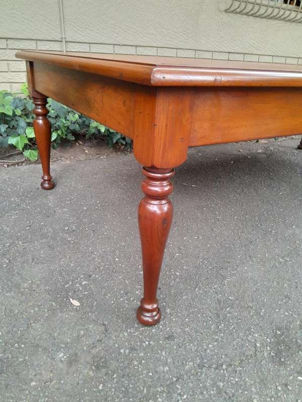 An Antique 19th Century Massive Wooden Library Table With Tooled and Inlaid Leather