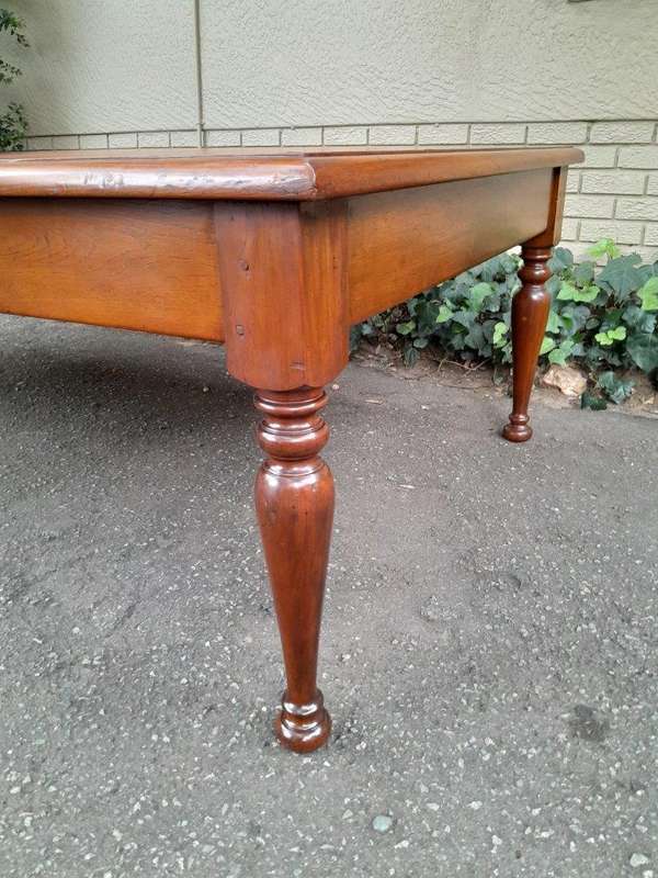 An Antique 19th Century Massive Wooden Library Table With Tooled and Inlaid Leather